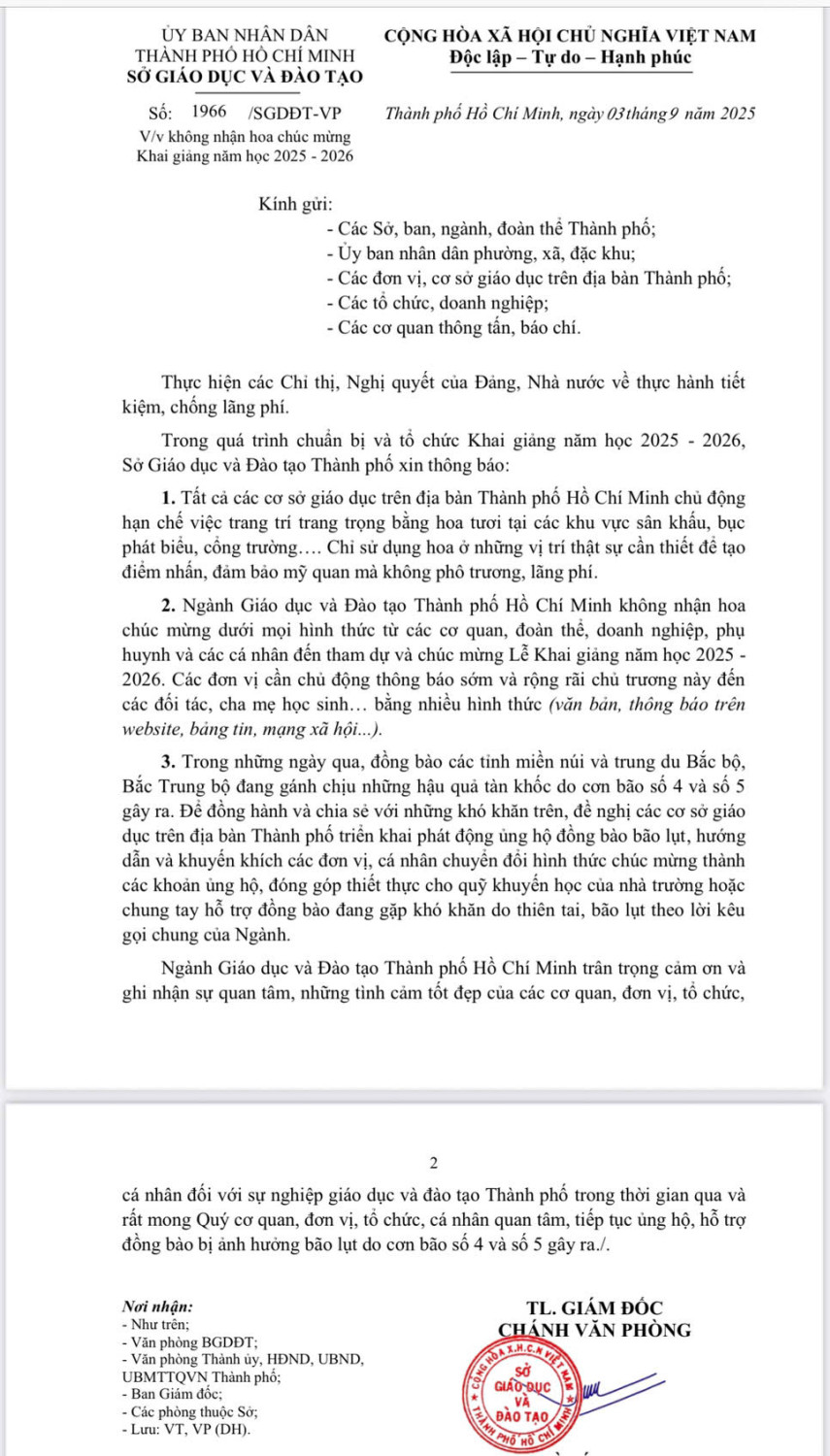 Không nhận hoa chúc mừng Khai giảng năm học 2025 - 2026